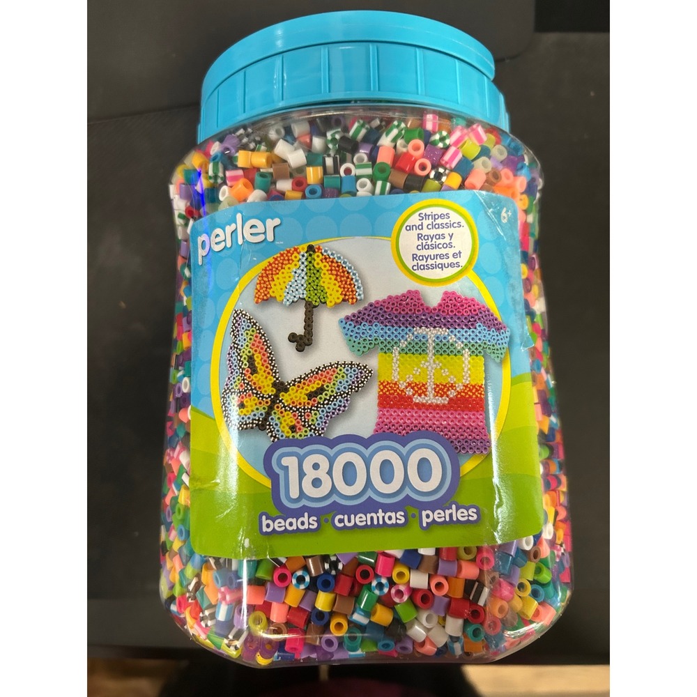 Perler Beads 18000 Count Jar Stripes and Classics Multi Color Fuse Beads USED